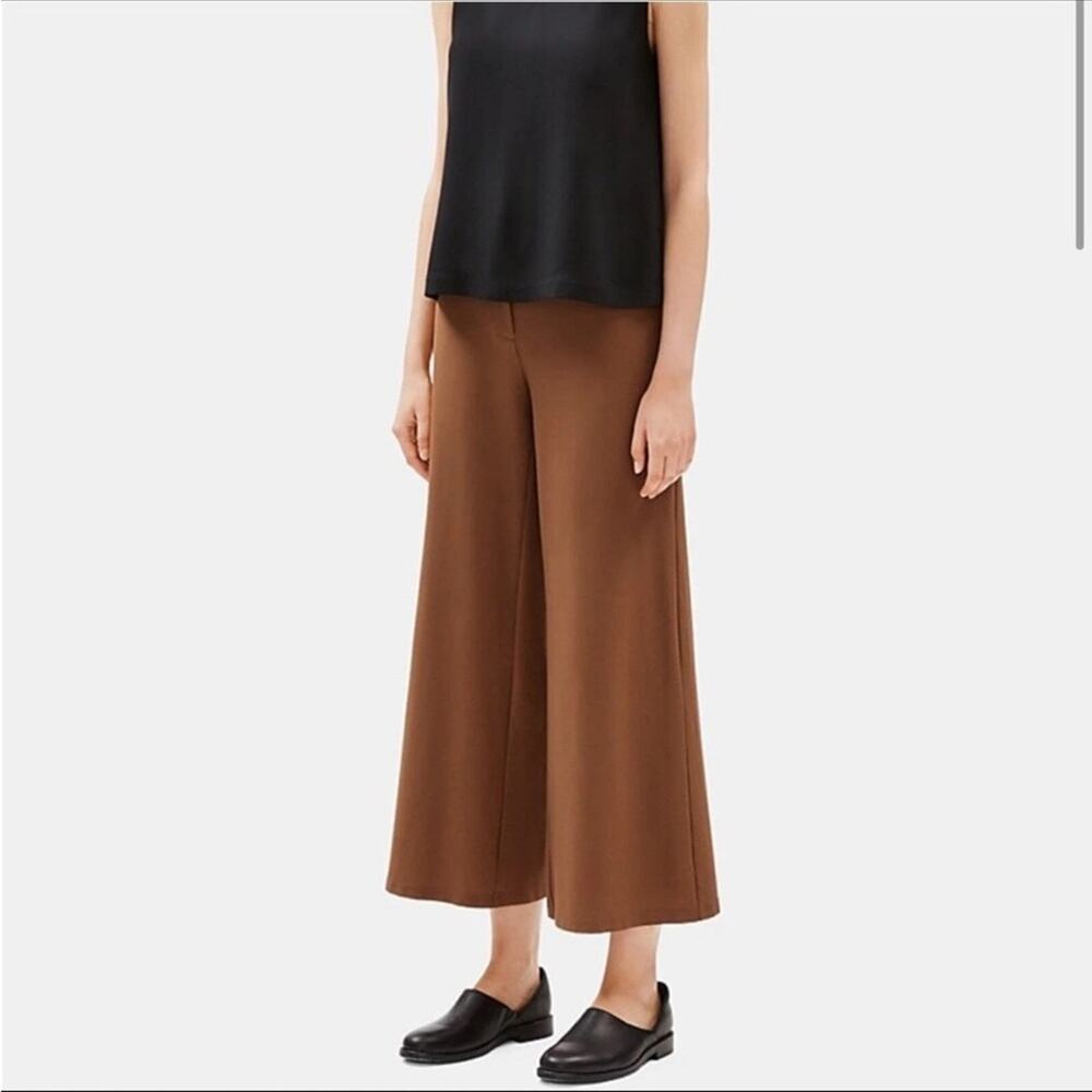Eileen Fisher Washable Stretch Crepe Wide-Leg Pant Nutmeg Brown Size Large